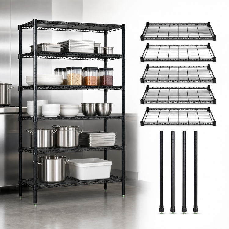 Product image #3 for Quantum 72 Inch x 24 Inch x 63 Inch Stationary Wire Shelving Starter Kit, Black Epoxy, 5 Shelves