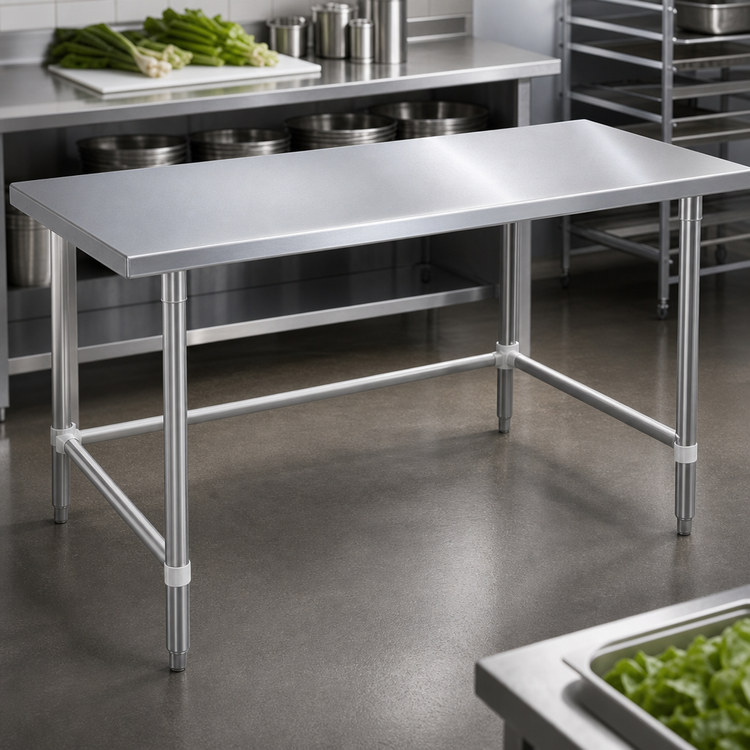 Product image #3 for John Boos Stallion 144-Inch x 24-Inch 16/300 Series Stainless Steel Flat Top Work Table with Safety Edge, Galvanized Base
