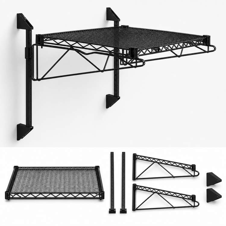 Product image #3 for Quantum Wall-Mount Cantilever Single Shelf Unit, 48 x 21 Inches, Black Epoxy Antimicrobial Finish