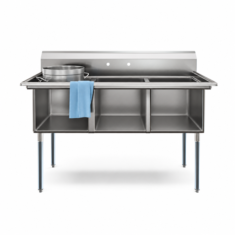 Product image #4 for KoolMore 60-Inch 3-Compartment Stainless Steel Commercial Sink with Backsplash and Legs