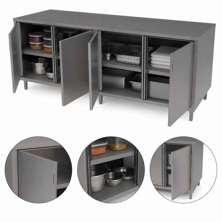 Product image #4 for BK Resources Stainless Steel Cabinet Base Chef Table with Hinged Doors, 84-Inch x 30-Inch