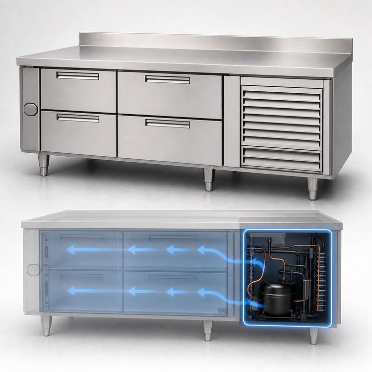 Product image #3 for Garland Polar Cuisine 108-Inch Self-Contained Refrigerated 8-Drawer Base