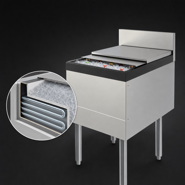 Product image #3 for Top Shelf TSF Series Full-Depth Freestanding Underbar Ice Bin/Cocktail Unit with 10-Circuit Cold Plate, 18 Inch W x 24 Inch D