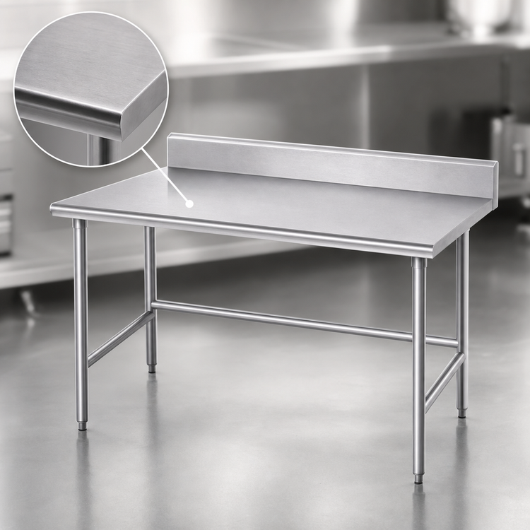 Product image #3 for Advance Tabco 84-Inch x 36-Inch 16 Gauge 304 Stainless Steel Work Table with 5-Inch Backsplash