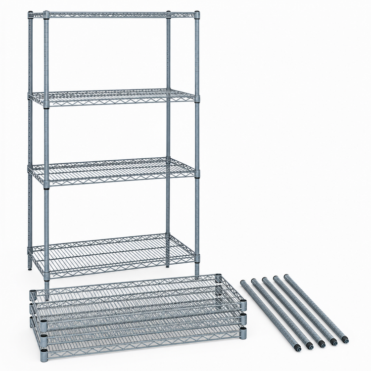 Product image #3 for Quantum 24" W x 18" D x 54" H Wire Shelving Starter Kit, 4-Shelf, Gray Epoxy Antimicrobial Finish