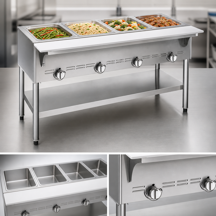 Product image #3 for Serv-Ware 4-Bay Liquid Propane Gas Steam Table with Open Wells