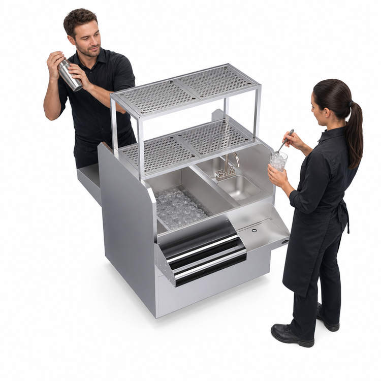 Product image #4 for Krowne Royal Series 42-Inch Pass-Thru Underbar Ice Bin/Cocktail Station with Left Ice Bin, 10-Circuit Cold Plate, Double Speed Rail, and Blender Shelf