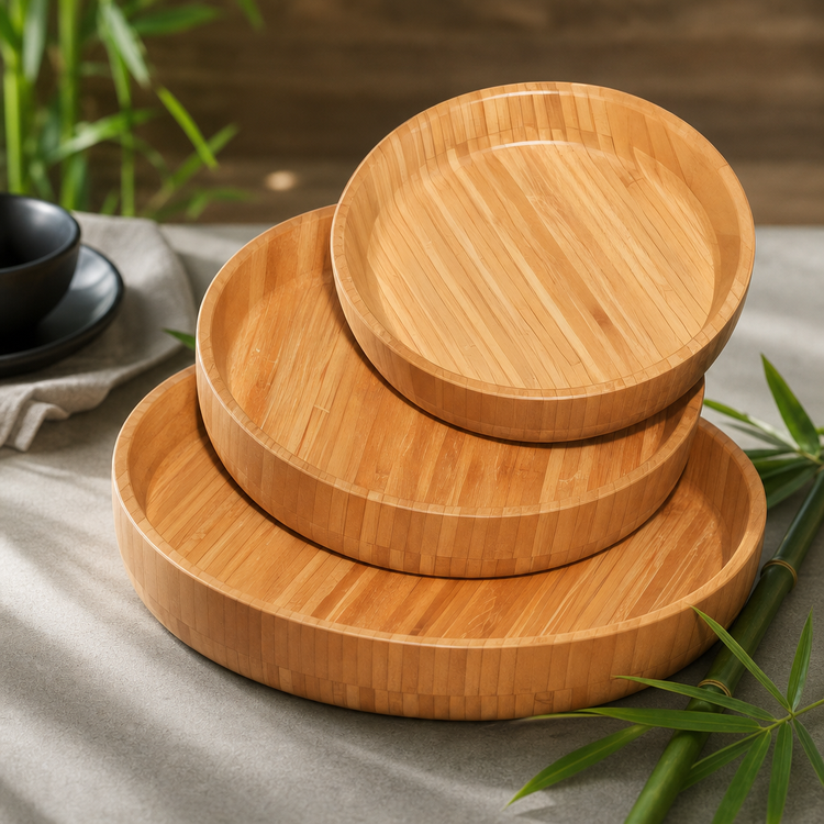 Product image #3 for 12-Inch Round Bamboo Serving Plate/Tray, Dozen