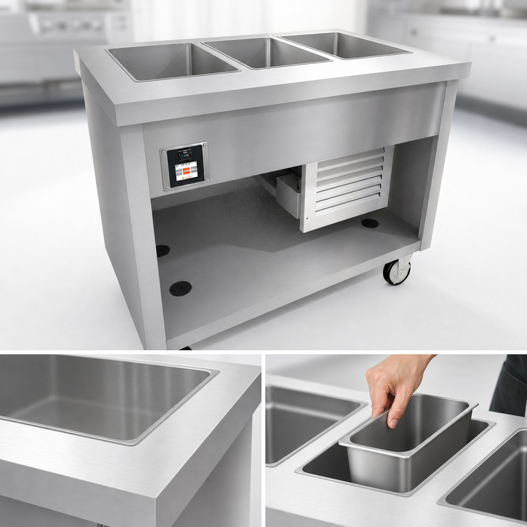 Product image #3 for Thurmaduke TFCP-46PG-N7 46 Inch Flush Mount Mobile Cold Pan Unit, 3 Sections