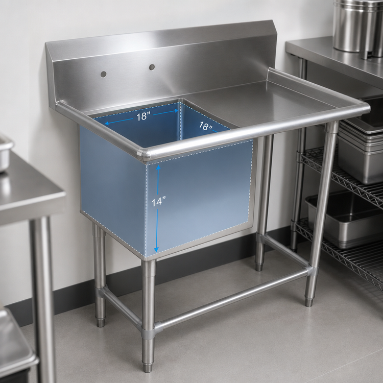 Product image #3 for John Boos Pro-Bowl 1-Compartment Sink with Right Drainboard and Legs, 18 x 18 x 14 Inch Bowl