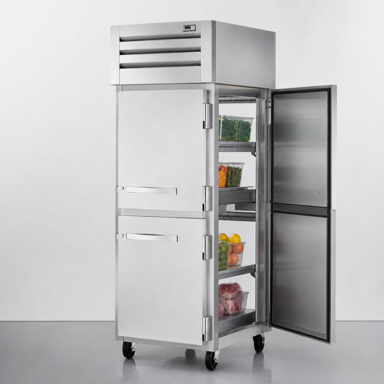 Product image #3 for True SPEC SERIES One-Section Pass-Thru Reach-In Refrigerator, Self-Contained Top Mounted, 2 Half Front Doors and Rear Door