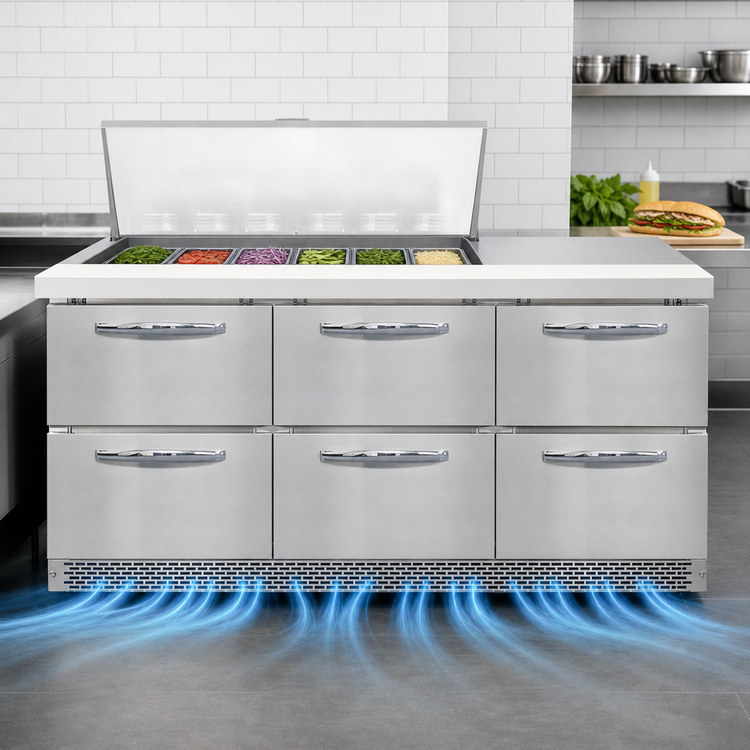 Product image #3 for Continental Refrigerator D72N18M-FB-D Designer Line 72" Mighty Top Front Breather Refrigerated Sandwich Prep Table with Drawers