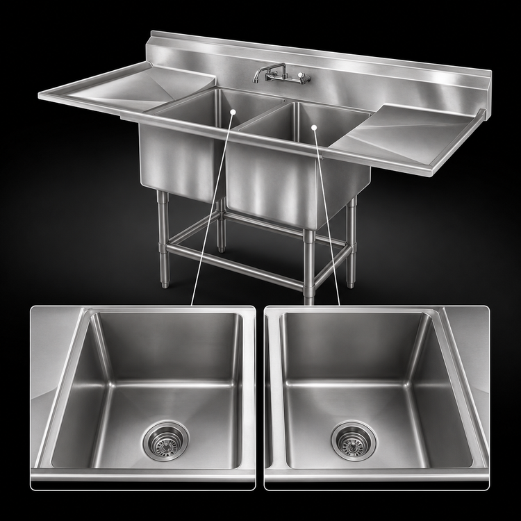 Product image #3 for Spec-Master FN Series Two-Compartment Stainless Steel Sink with Right-Hand 24-Inch Drainboard