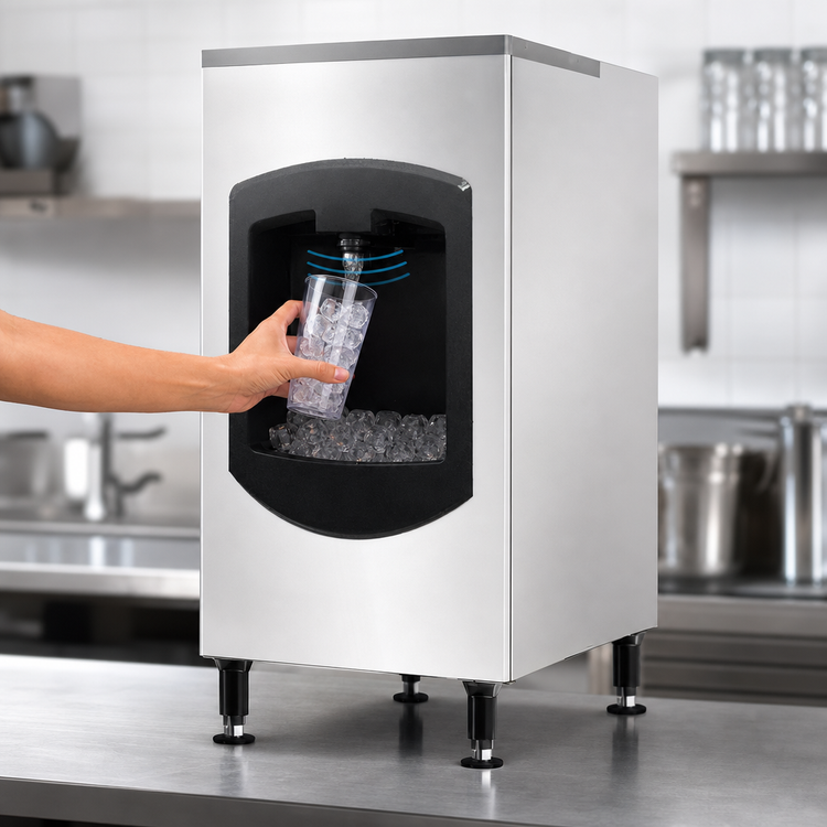 Product image #3 for Resolute Ice Systems IDB130 Countertop No-Touch Ice Dispensing Bin, 130 lb Storage, Stainless Steel