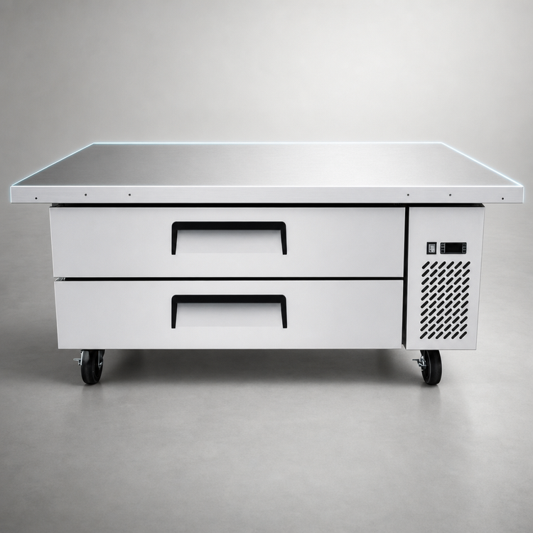 Product image #3 for Atosa Refrigerated Chef Base with Extended Top, 2-Drawer, 60-1/2 Inch Wide, Side-Mounted Self-Contained