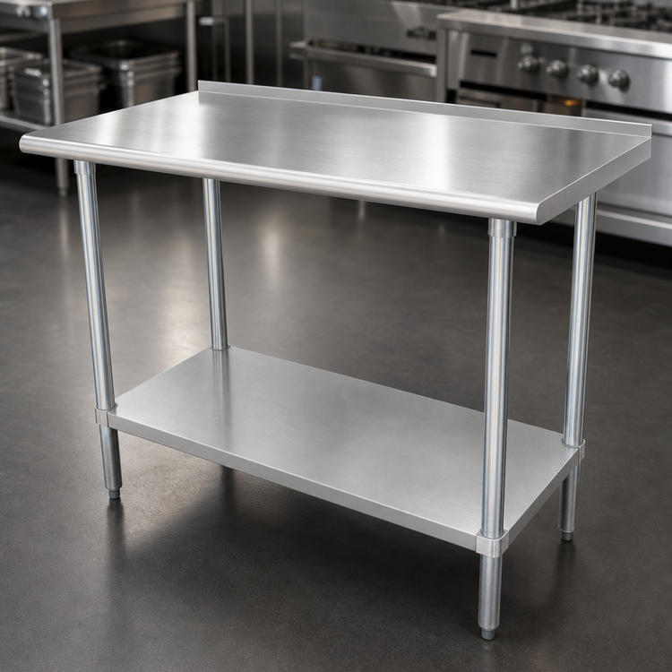 Product image #3 for Advance Tabco FMG-240 30 x 24 Inch 304 Stainless Steel Work Table with 1-1/2 Inch Rear Backsplash and Adjustable Galvanized Undershelf