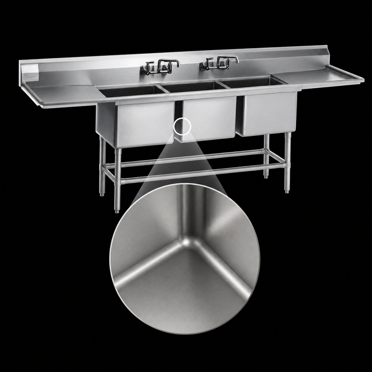 Product image #3 for Eagle Spec-Master FN Series 14-Gauge 3-Compartment Stainless Steel Sink with 36-Inch Right-Hand Drainboard