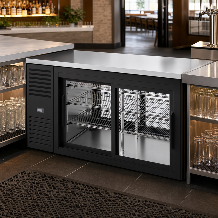 Product image #3 for True Premier Bar 60-Inch Pass-Thru Two-Section Back Bar Cooler with 4 Sliding Glass Doors and Side-Mounted Self-Contained Refrigeration