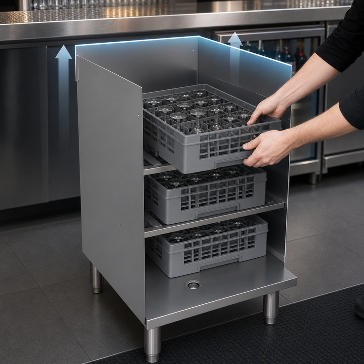 Product image #3 for Glastender Underbar Glass Rack Storage Unit, Open Top, Stainless Steel, 18 Inch W x 24 Inch D