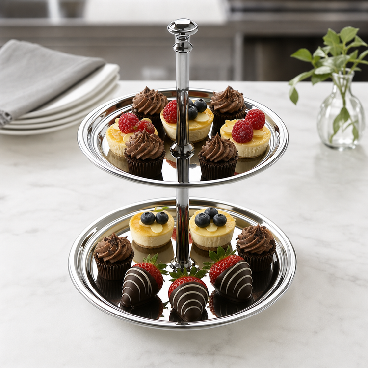 Product image #3 for American Metalcraft Two-Tier Round Stainless Steel Display Stand