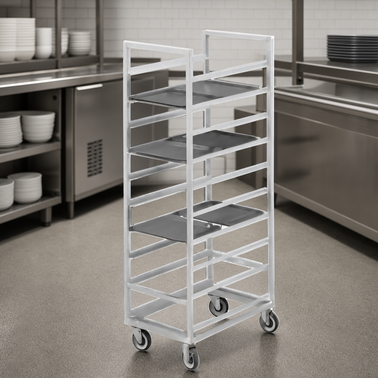 Product image #3 for Channel Standard Series Single-Section Aluminum Cafeteria Tray Rack, 36-Inch High, 14-Tray Capacity with 5-Inch Swivel Plate Casters