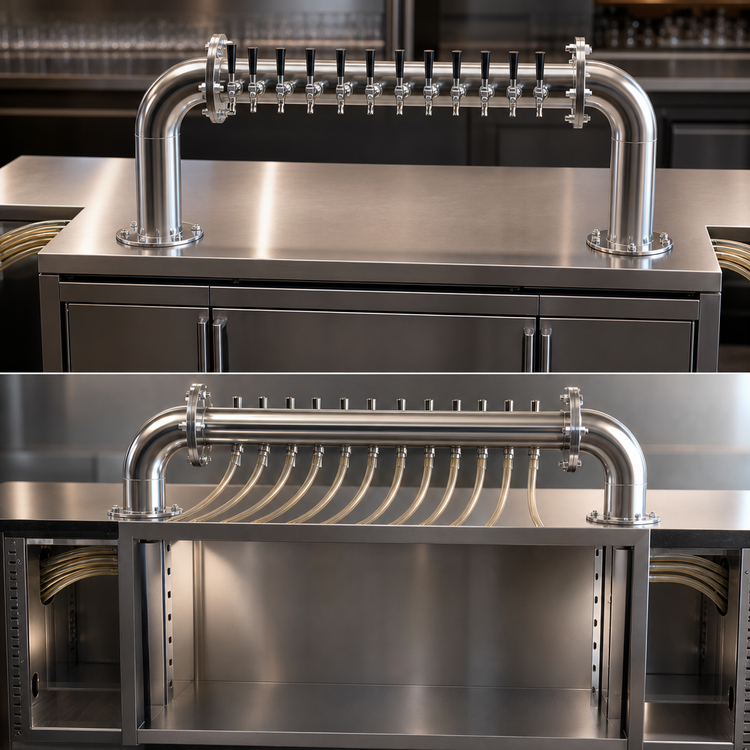 Product image #3 for Perlick 4066-12 Pass-Thru Glycol-Cooled Brew Pipe Beer Tower, 12 Faucets, Countertop, Polished Chrome