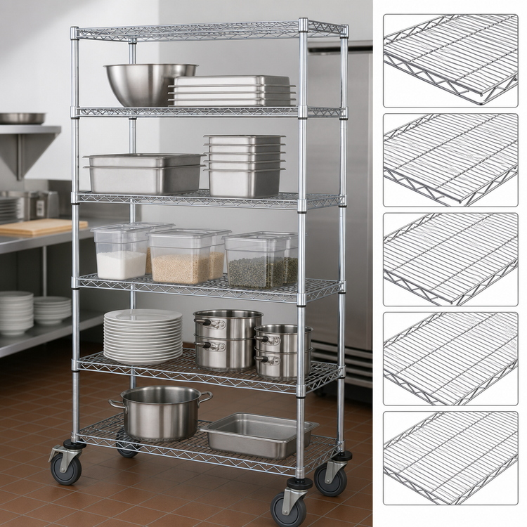 Product image #3 for Quantum 5-Shelf Mobile Wire Shelving Cart, 48 x 18 x 69 Inches, Chrome-Plated