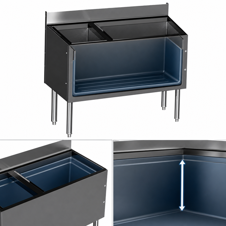 Product image #3 for CHOICE 42-Inch Extra Deep Underbar Combo Ice Bin/Cocktail Unit with Left Bottle Well and 10-Circuit Cold Plate