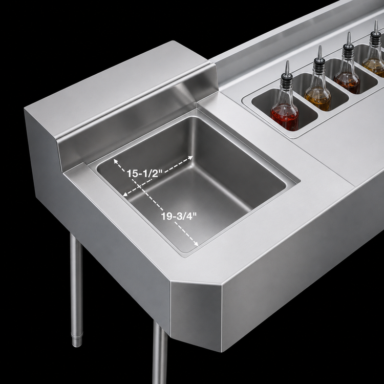 Product image #4 for Eagle Group 2200 Series 24-Inch Underbar Cocktail Unit with 15-1/2 x 19-3/4 Drawn Bowl and 6 Bottle Wells