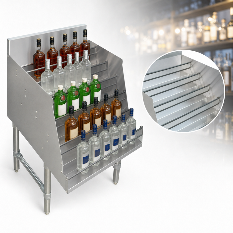 Product image #3 for Omcan USA 5-Tier Freestanding Stainless Steel Liquor Display Rack, 24 x 25 x 36 Inches