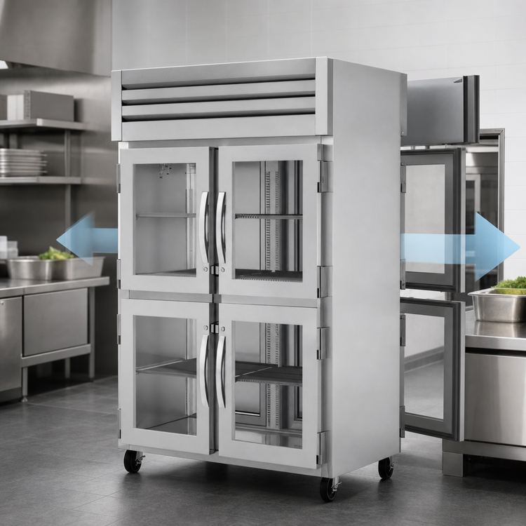 Product image #3 for True SPEC SERIES Two-Section Pass-Thru Refrigerator with 4 Glass Front Half Doors and 2 Stainless Rear Doors