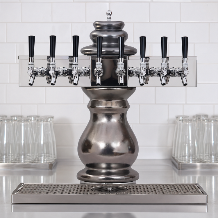 Product image #3 for Glastender Braumeister 8-Faucet Glycol-Cooled Countertop Draft Dispensing Tower with Surface-Mount Drain Pan