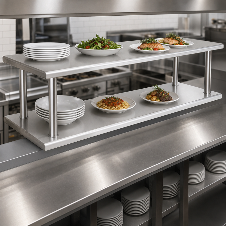 Product image #3 for 84-Inch x 18-Inch Stainless Steel Pass-Thru Shelf with Overshelf