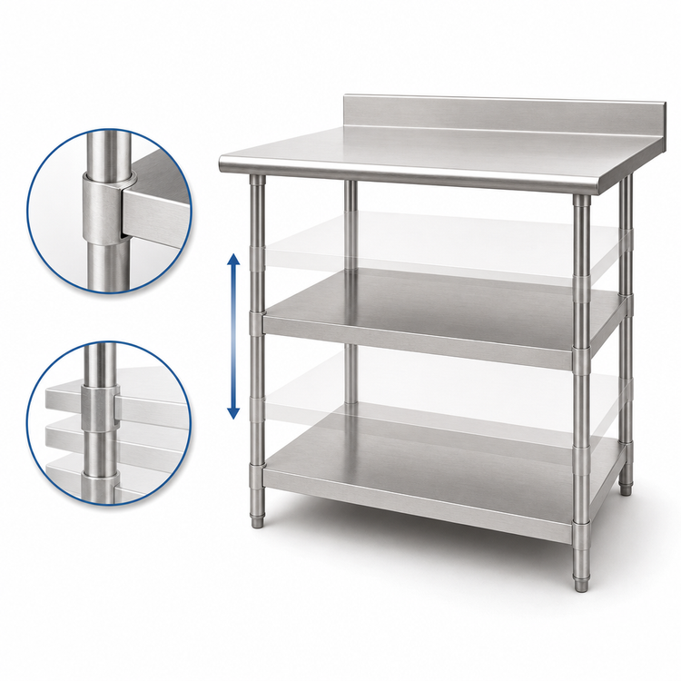 Product image #3 for 24 x 24-Inch Adjustable Stainless Steel Work Table Undershelf for Uni-Lok Hat Channel Frame Tables