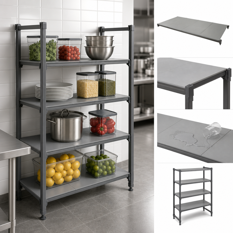 Product image #3 for Cambro Camshelving Basics Plus 4-Shelf Solid Shelf Kit, 21 x 48 Inches, Brushed Graphite
