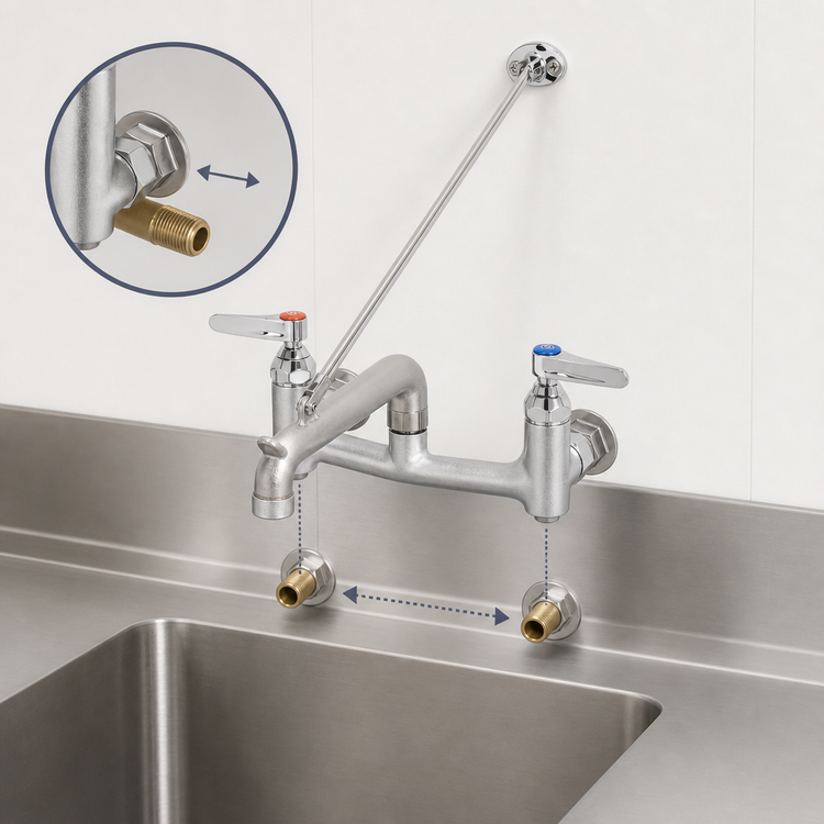 Product image #3 for T&S Brass Service Sink Faucet with Adjustable 8-Inch Centers, 9-Inch Bucket Hook Spout, Wall Brace, and Built-In Stops