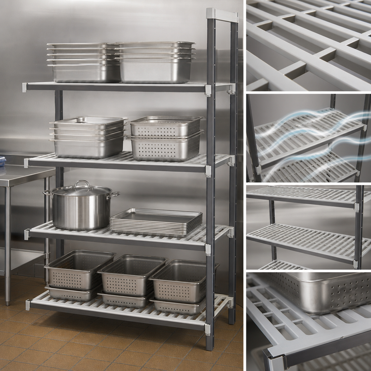 Product image #3 for Cambro Camshelving Elements XTRA 24" x 60" x 72" 4-Shelf Vented Stationary Add-On Polymer Shelving Unit
