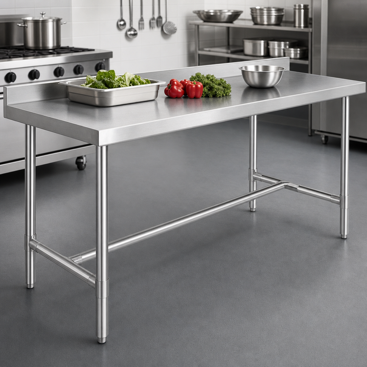 Product image #3 for 72 Inch x 18 Inch Stainless Steel Work Table with Open H-Base and 2 Inch Rear Up-Turn