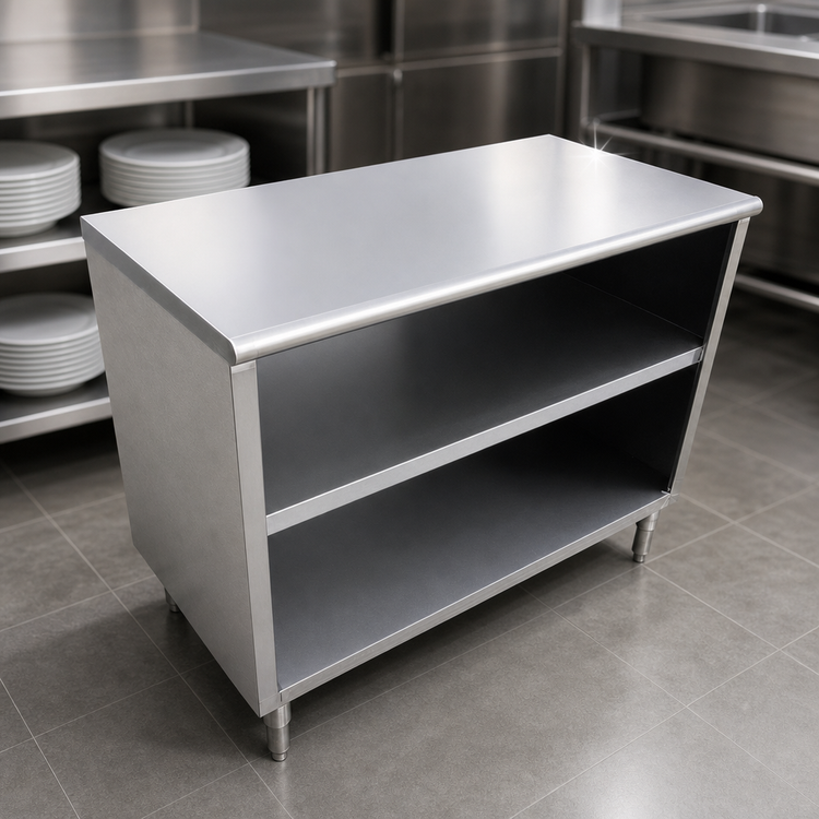 Product image #3 for Omcan 60-Inch x 18-Inch Stainless Steel Dish Cabinet with Fixed Mid-Shelf and Adjustable Bullet Feet