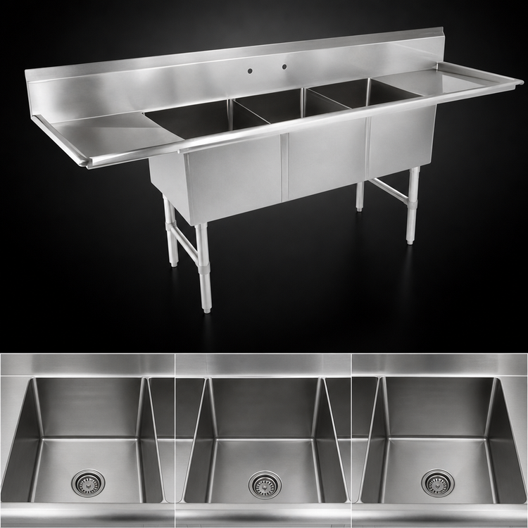 Product image #3 for John Boos B Series 3-Compartment Stainless Steel Sink with Left and Right Drainboards