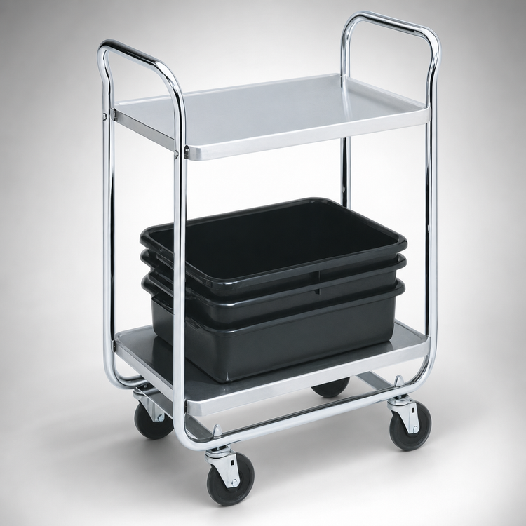 Product image #3 for Vollrath Thrift-I-Cart 2-Shelf Utility Bus Cart, 400 lb Capacity, Chrome-Plated Tubular Steel, 24 x 16 in Shelves