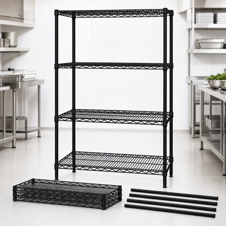 Product image #3 for Quantum 4-Shelf Black Epoxy Wire Shelving Starter Kit, 72" W x 24" D x 86" H