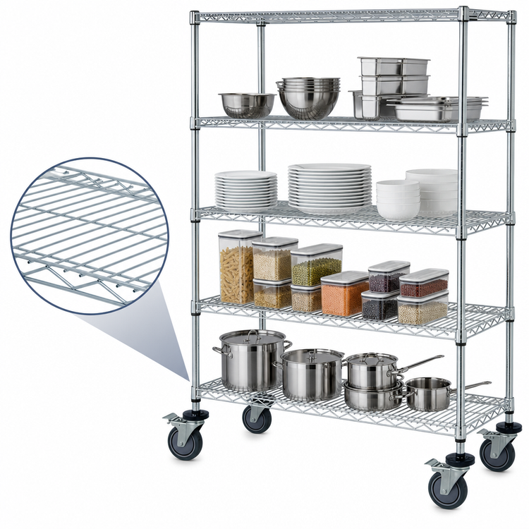 Product image #3 for Quantum 60"W x 24"D x 69"H Mobile Wire Shelving Cart with 4 Shelves