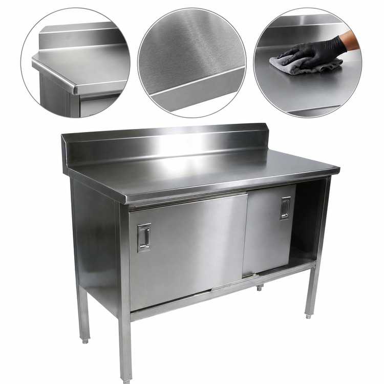 Product image #3 for John Boos Enclosed Stainless Steel Work Table with Sliding Doors, 144 x 24 Inches, 5-Inch Backsplash