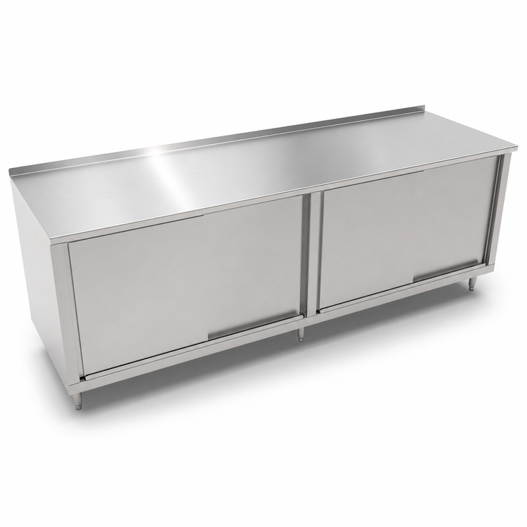 Product image #3 for John Boos 144"W x 36"D Enclosed Work Table with Sliding Doors, 14-Gauge Stainless Steel Top and 1-1/2" Rear Riser