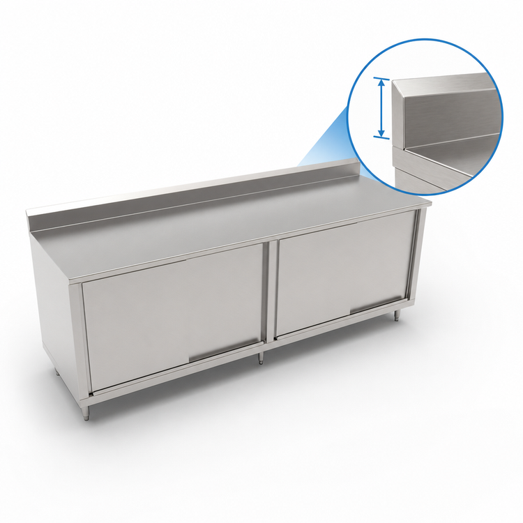 Product image #3 for John Boos 108"W x 36"D Cabinet Base Work Table with Sliding Doors and 5" Backsplash