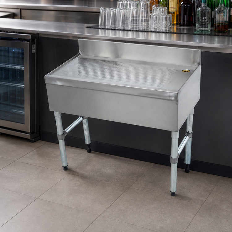 Product image #3 for Advance Tabco Underbar Basics Free-Standing Stainless Steel Underbar Drainboard, 48 x 21 Inches