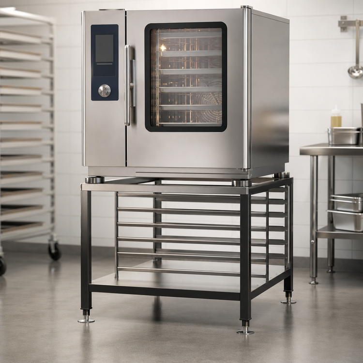 Product image #2 for Alto-Shaam Large Seismic Equipment Stand with Shelf and Slides for 7-20 & 10-20 Combi Ovens