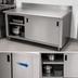 Thumbnail image #3 for Advance Tabco Enclosed Work Table with Cabinet Base and Sliding Doors, 108-Inch W x 36-Inch D, 14-Gauge 304 Stainless Steel Top, 5-Inch Backsplash