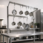 Thumbnail image #3 for John Boos PRD4A Table-Mounted Double-Bar Stainless Steel Pot Rack, 18 Double Hooks, 103-1/4"W x 13-5/8"D x 48"H